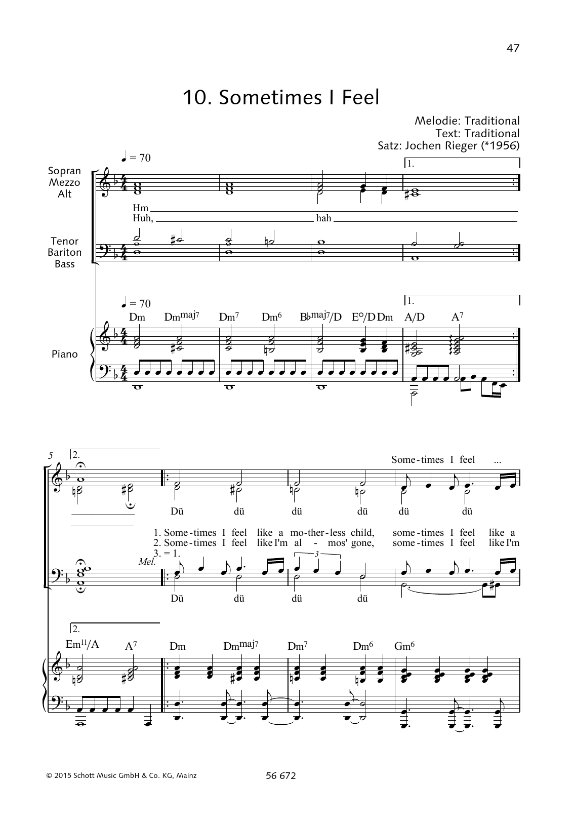 Download Jochen Rieger Sometimes I Feel Sheet Music and learn how to play Choir PDF digital score in minutes