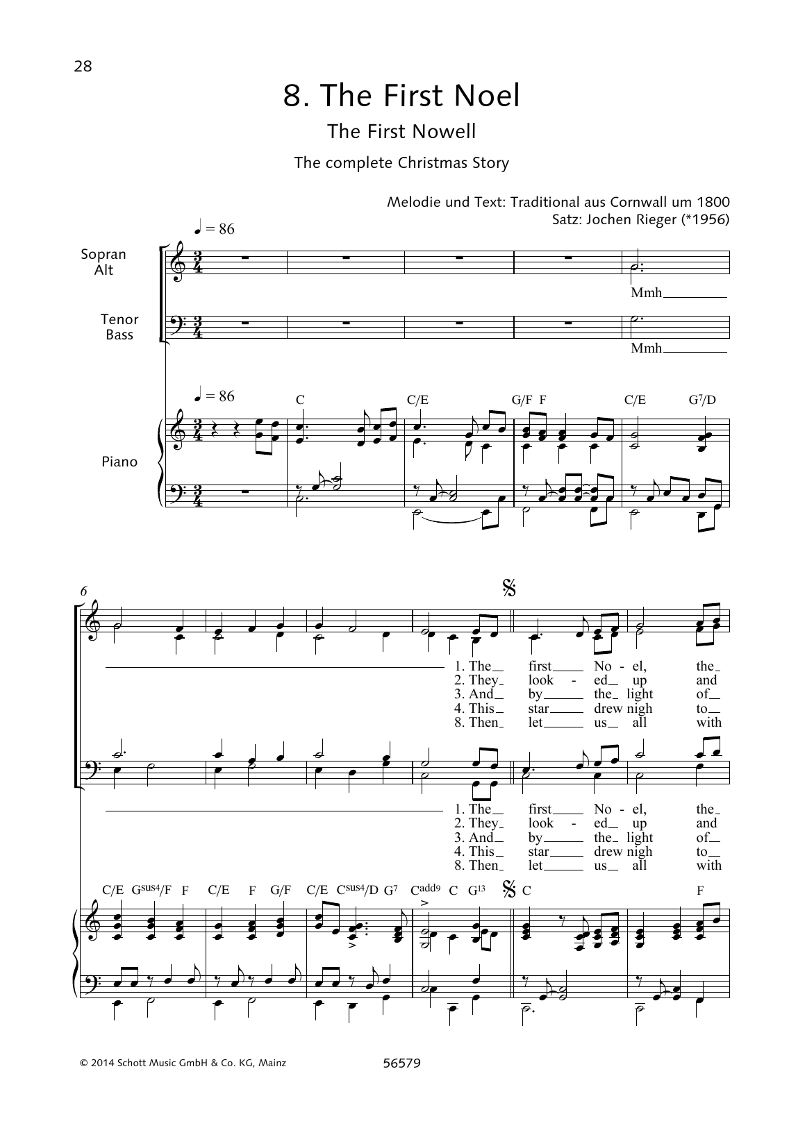 Download Jochen Rieger The First Noel Sheet Music and learn how to play Choir PDF digital score in minutes