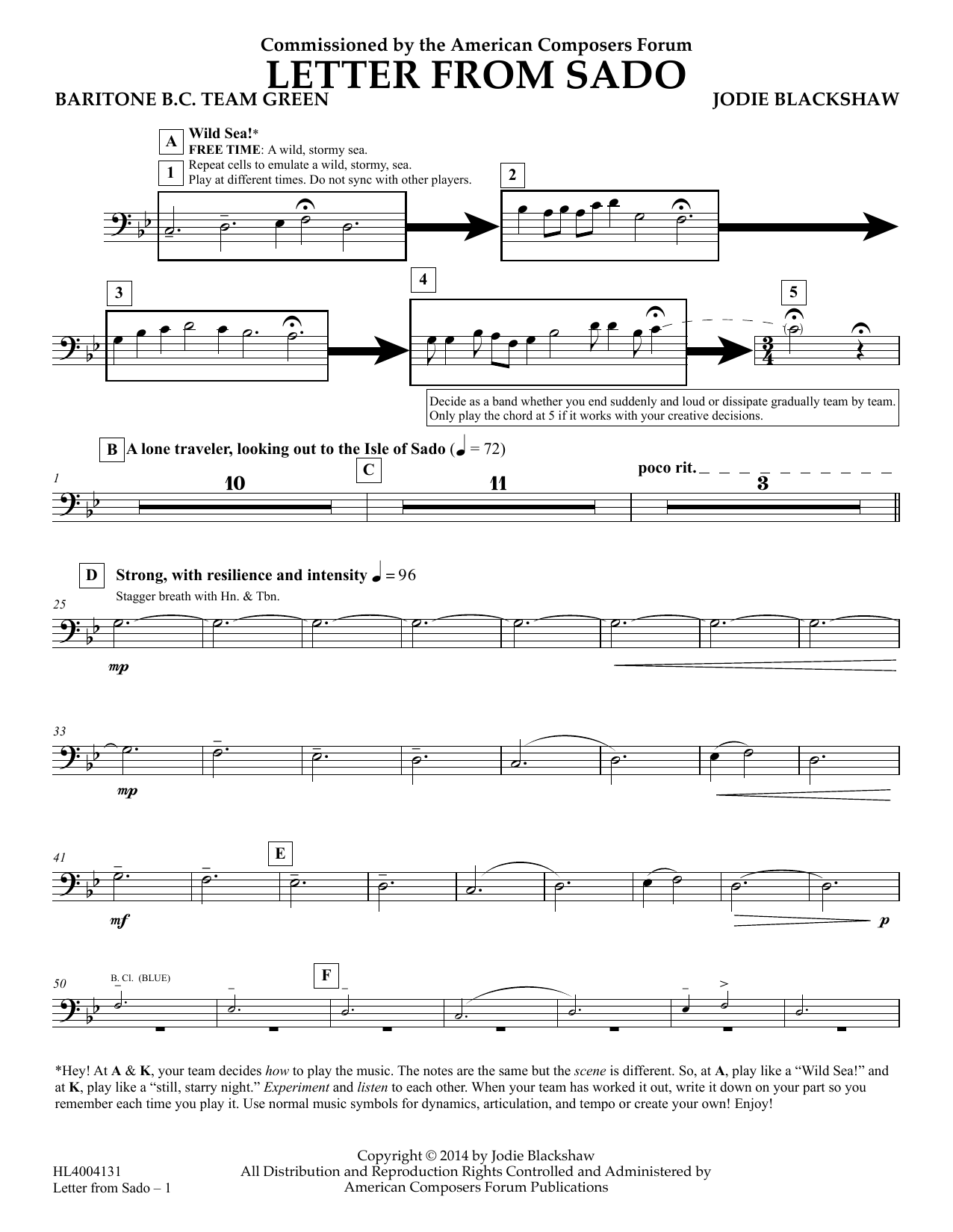 Download Jodie Blackshaw Letter from Sado - Baritone B.C. Team Green Sheet Music and learn how to play Concert Band PDF digital score in minutes