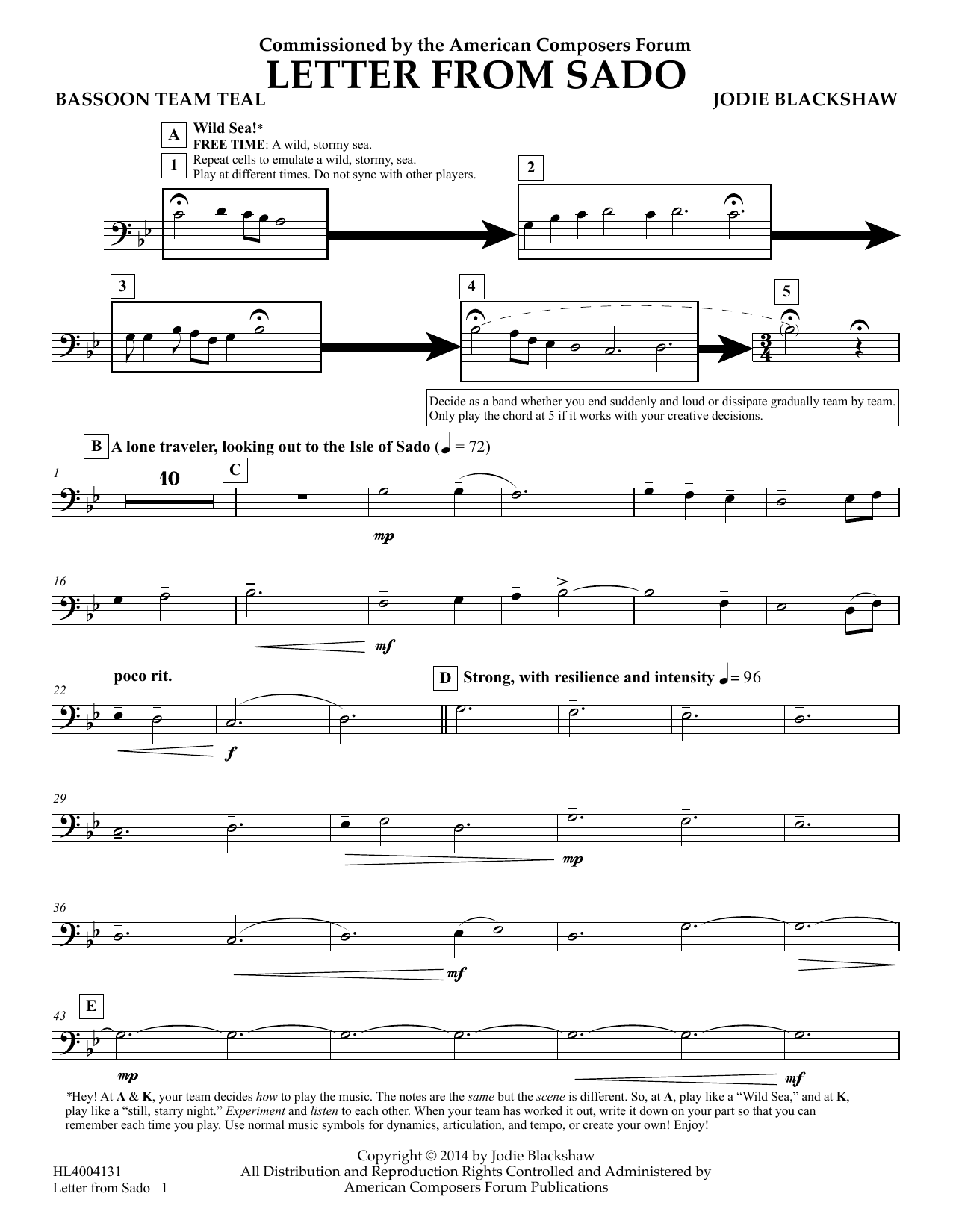 Download Jodie Blackshaw Letter from Sado - Bassoon Team Teal Sheet Music and learn how to play Concert Band PDF digital score in minutes