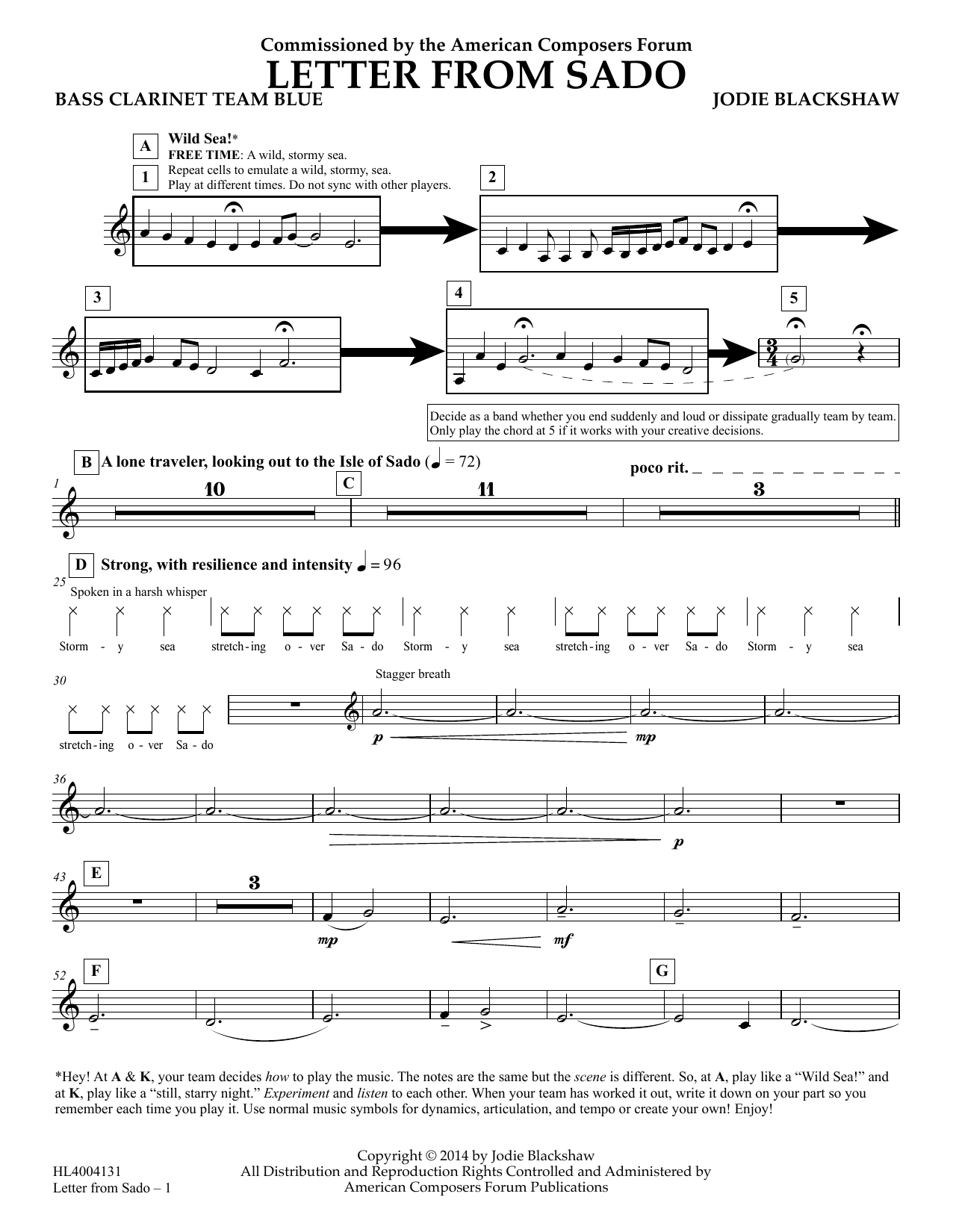 Download Jodie Blackshaw Letter from Sado - Bb Bass Clarinet Team Blue Sheet Music and learn how to play Concert Band PDF digital score in minutes