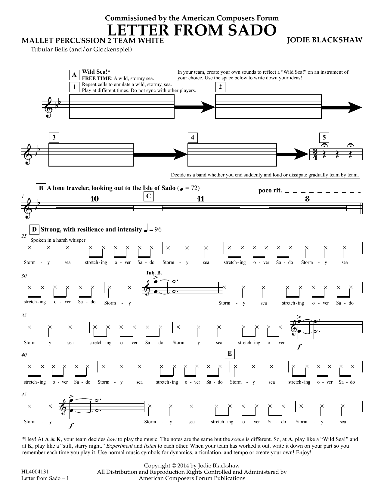 Download Jodie Blackshaw Letter from Sado - Mallet Perc 2 Chimes Team Whit Sheet Music and learn how to play Concert Band PDF digital score in minutes