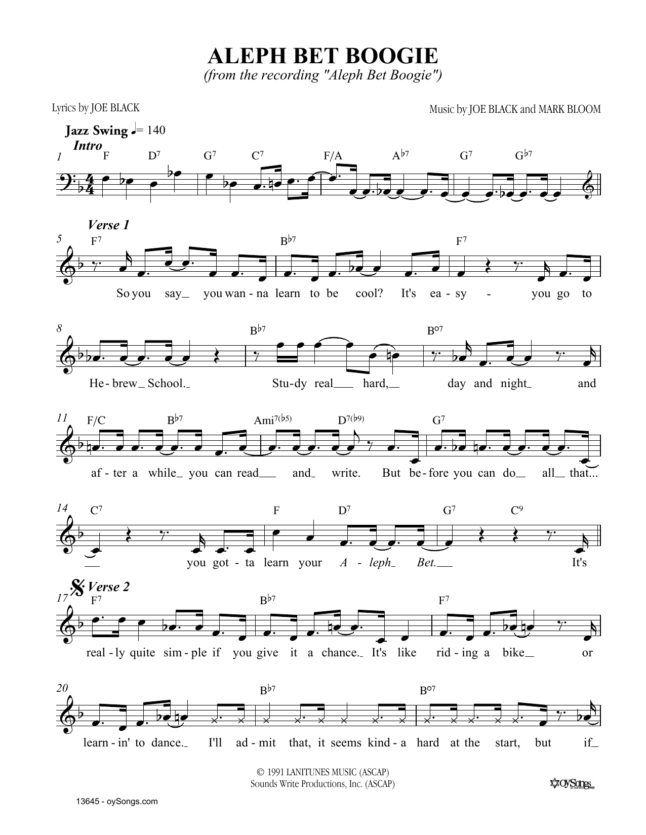 Download Joe Black Aleph Bet Boogie Sheet Music and learn how to play Melody Line, Lyrics & Chords PDF digital score in minutes