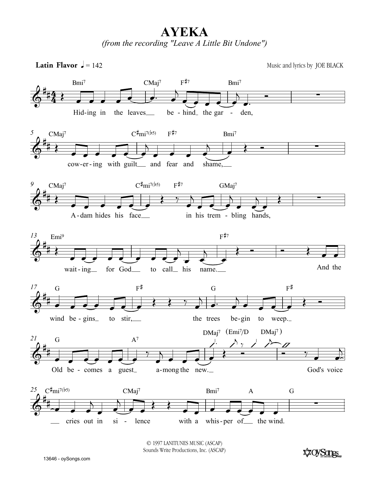 Download Joe Black Ayeka Sheet Music and learn how to play Melody Line, Lyrics & Chords PDF digital score in minutes