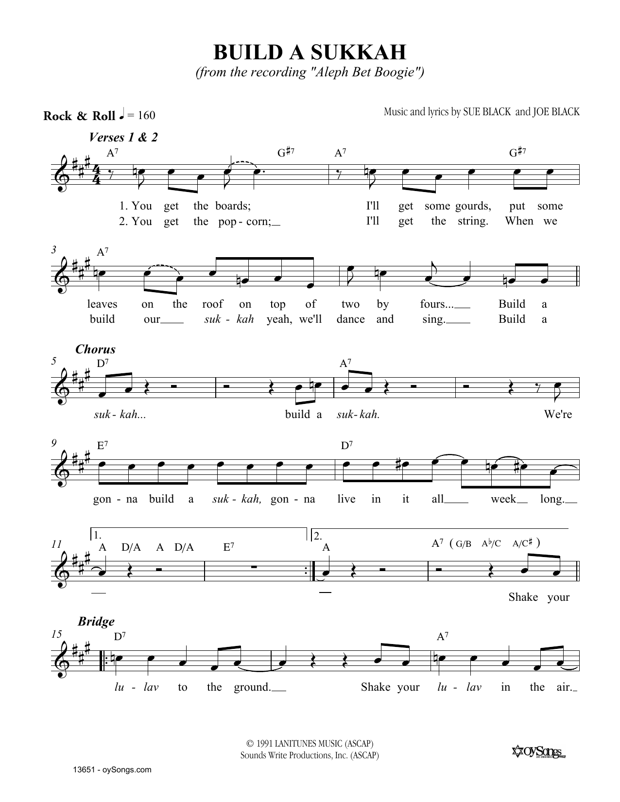 Download Joe Black Build A Sukkah Sheet Music and learn how to play Melody Line, Lyrics & Chords PDF digital score in minutes