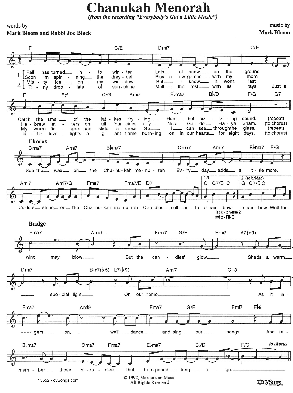 Download Joe Black Chanukah Menorah Sheet Music and learn how to play Melody Line, Lyrics & Chords PDF digital score in minutes