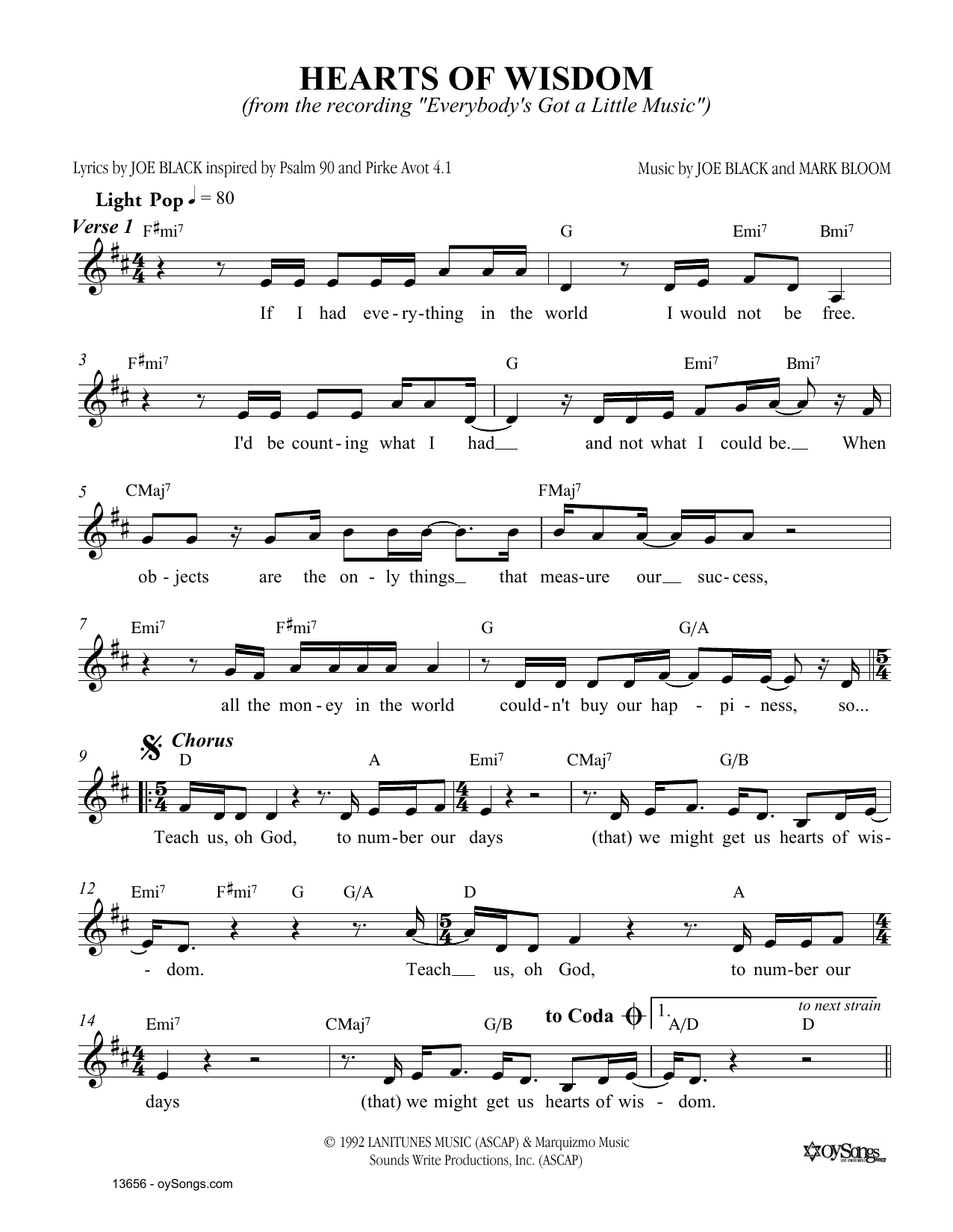 Download Joe Black Hearts of Wisdom Sheet Music and learn how to play Melody Line, Lyrics & Chords PDF digital score in minutes