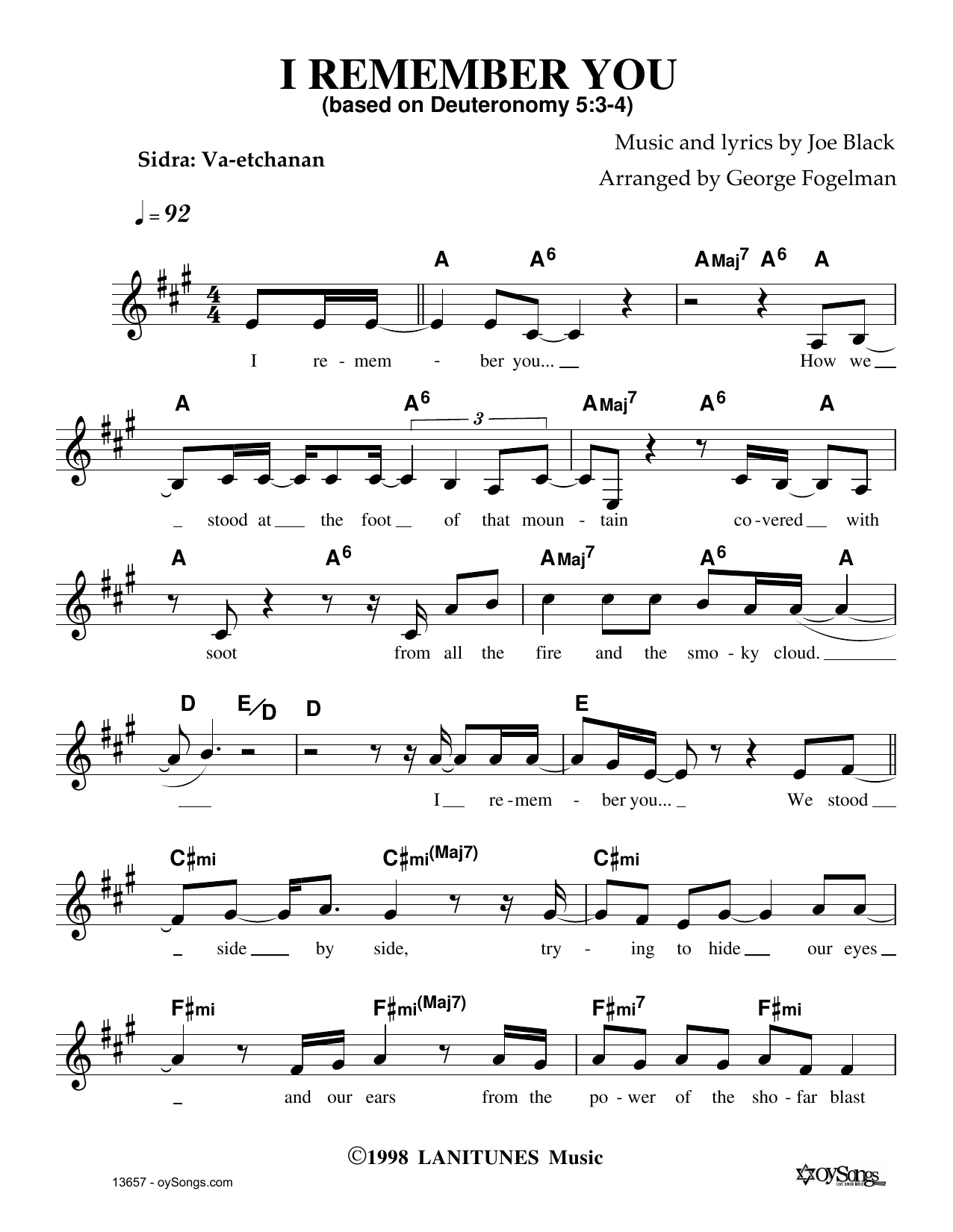 Download Joe Black I Remember You Sheet Music and learn how to play Melody Line, Lyrics & Chords PDF digital score in minutes