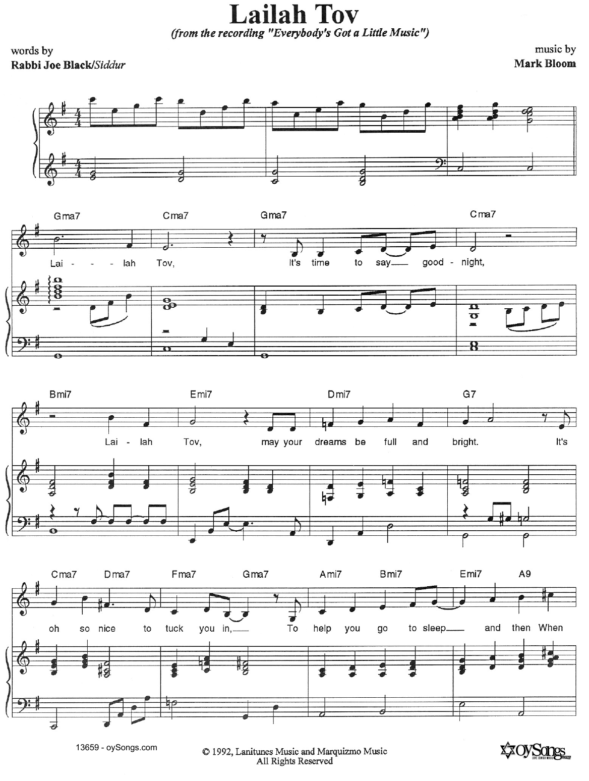 Download Joe Black Lailah Tov Sheet Music and learn how to play Melody Line, Lyrics & Chords PDF digital score in minutes