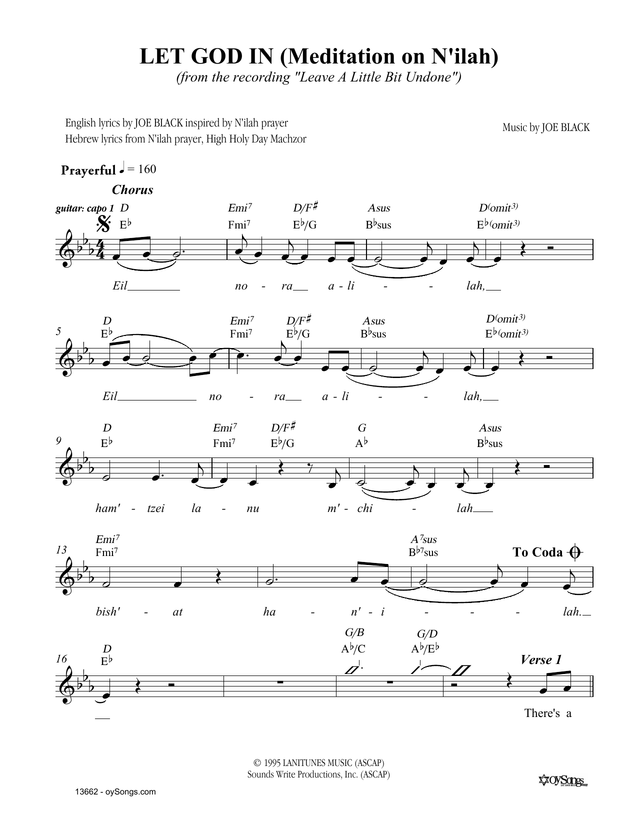 Download Joe Black Let God In Sheet Music and learn how to play Melody Line, Lyrics & Chords PDF digital score in minutes