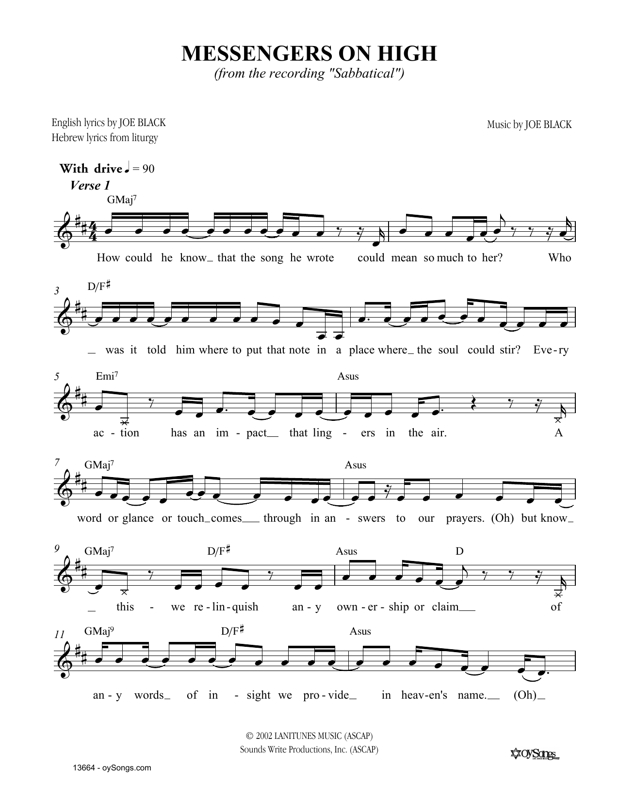 Download Joe Black Messengers on High Sheet Music and learn how to play Melody Line, Lyrics & Chords PDF digital score in minutes