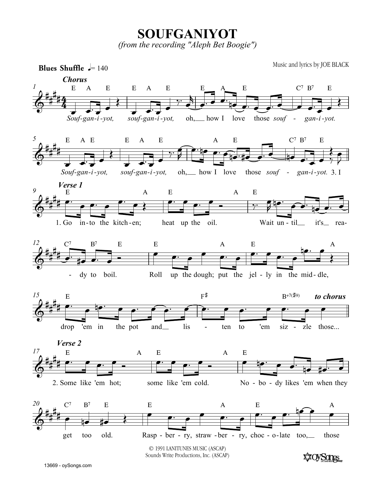 Download Joe Black Soufganiyot Sheet Music and learn how to play Melody Line, Lyrics & Chords PDF digital score in minutes