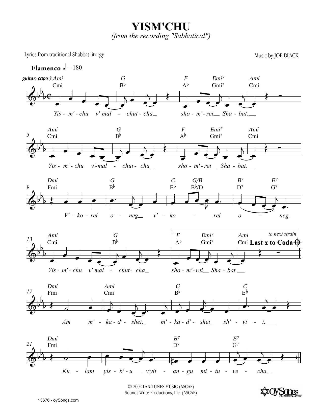 Download Joe Black Yismechu Sheet Music and learn how to play Melody Line, Lyrics & Chords PDF digital score in minutes