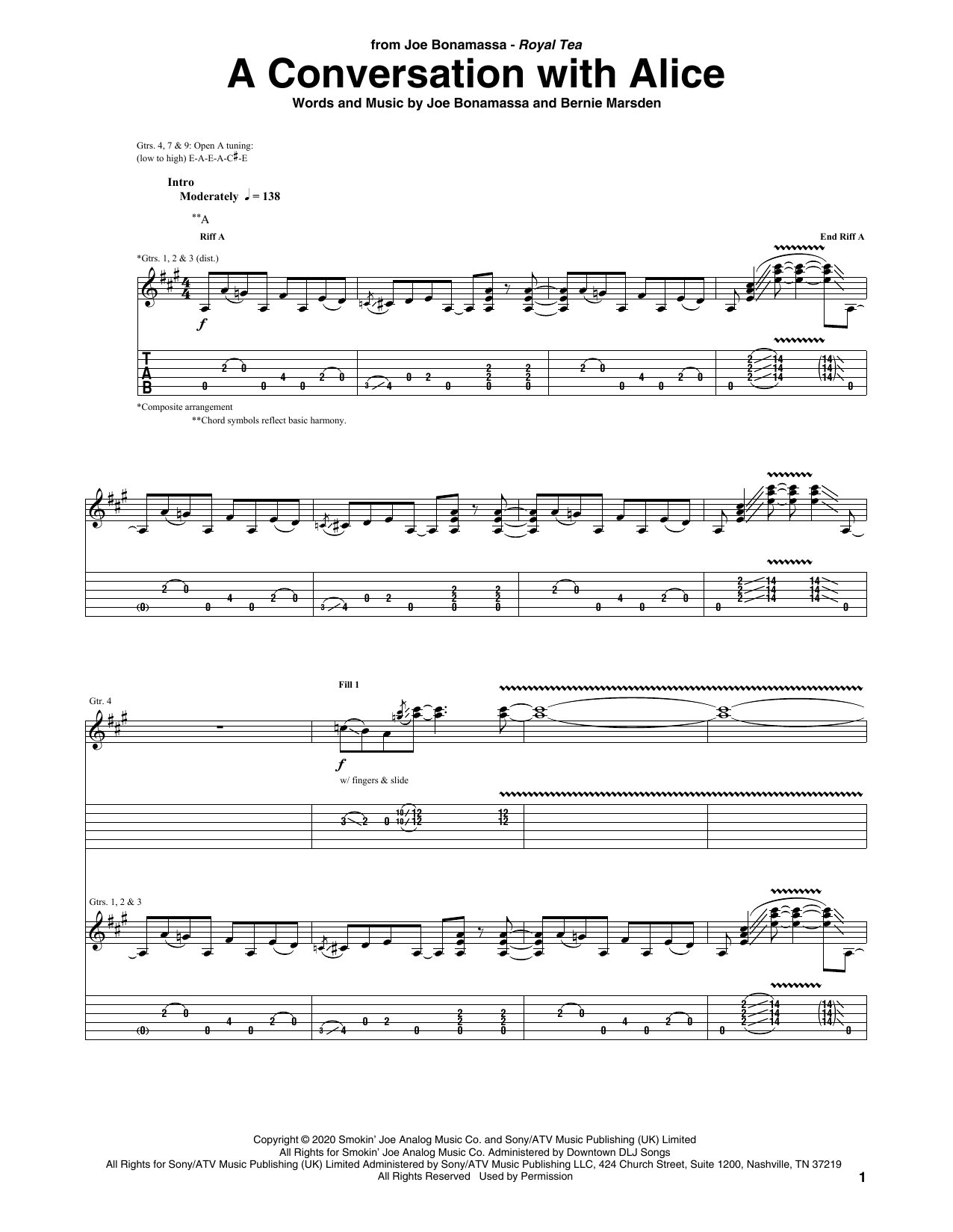 Download Joe Bonamassa A Conversation With Alice Sheet Music and learn how to play Guitar Tab PDF digital score in minutes