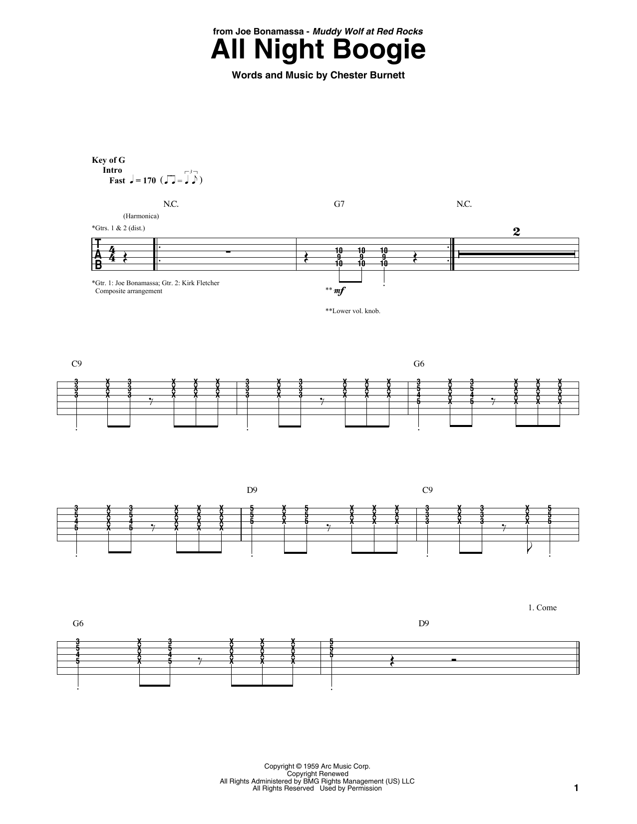 Download Joe Bonamassa All Night Boogie Sheet Music and learn how to play Guitar Tab PDF digital score in minutes