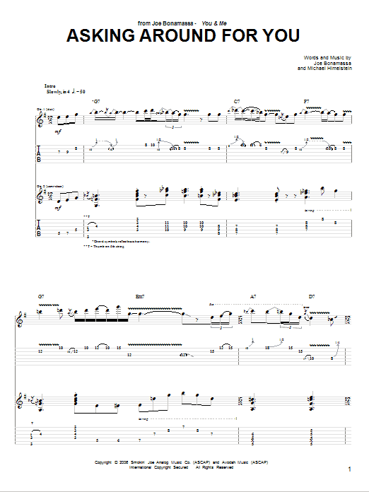 Download Joe Bonamassa Asking Around For You Sheet Music and learn how to play Guitar Tab PDF digital score in minutes