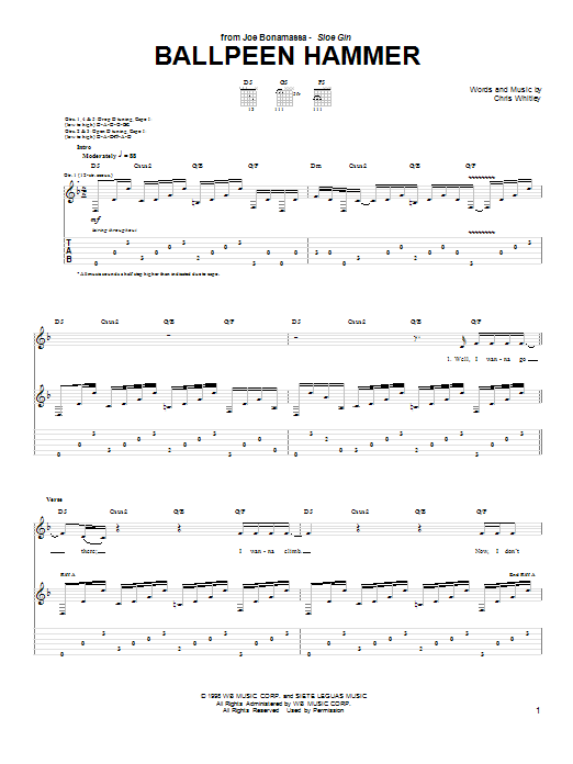 Download Joe Bonamassa Ballpeen Hammer Sheet Music and learn how to play Guitar Tab PDF digital score in minutes
