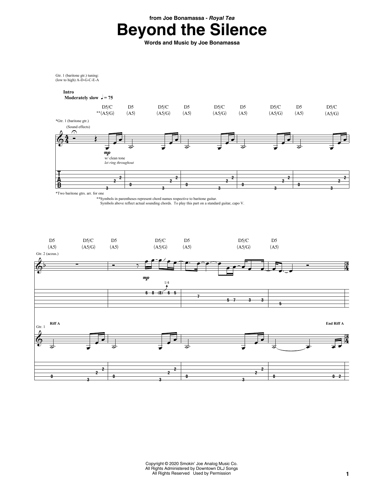 Download Joe Bonamassa Beyond The Silence Sheet Music and learn how to play Guitar Tab PDF digital score in minutes