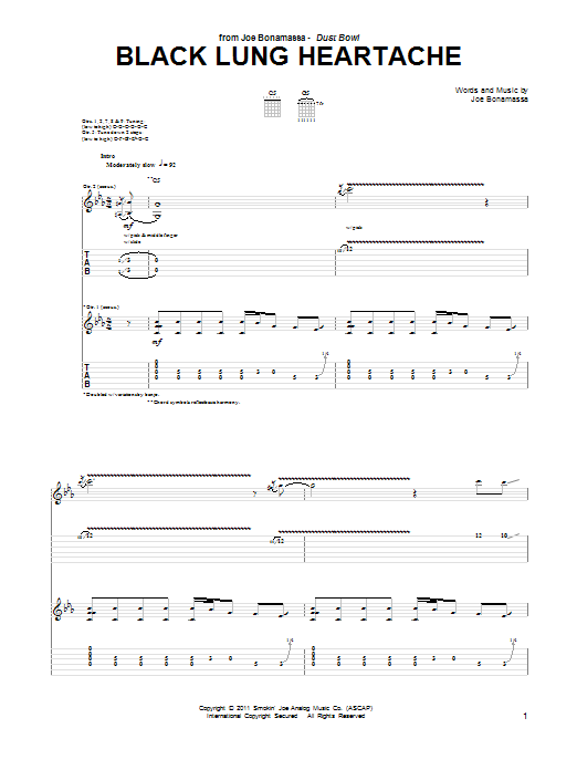 Download Joe Bonamassa Black Lung Heartache Sheet Music and learn how to play Guitar Tab PDF digital score in minutes