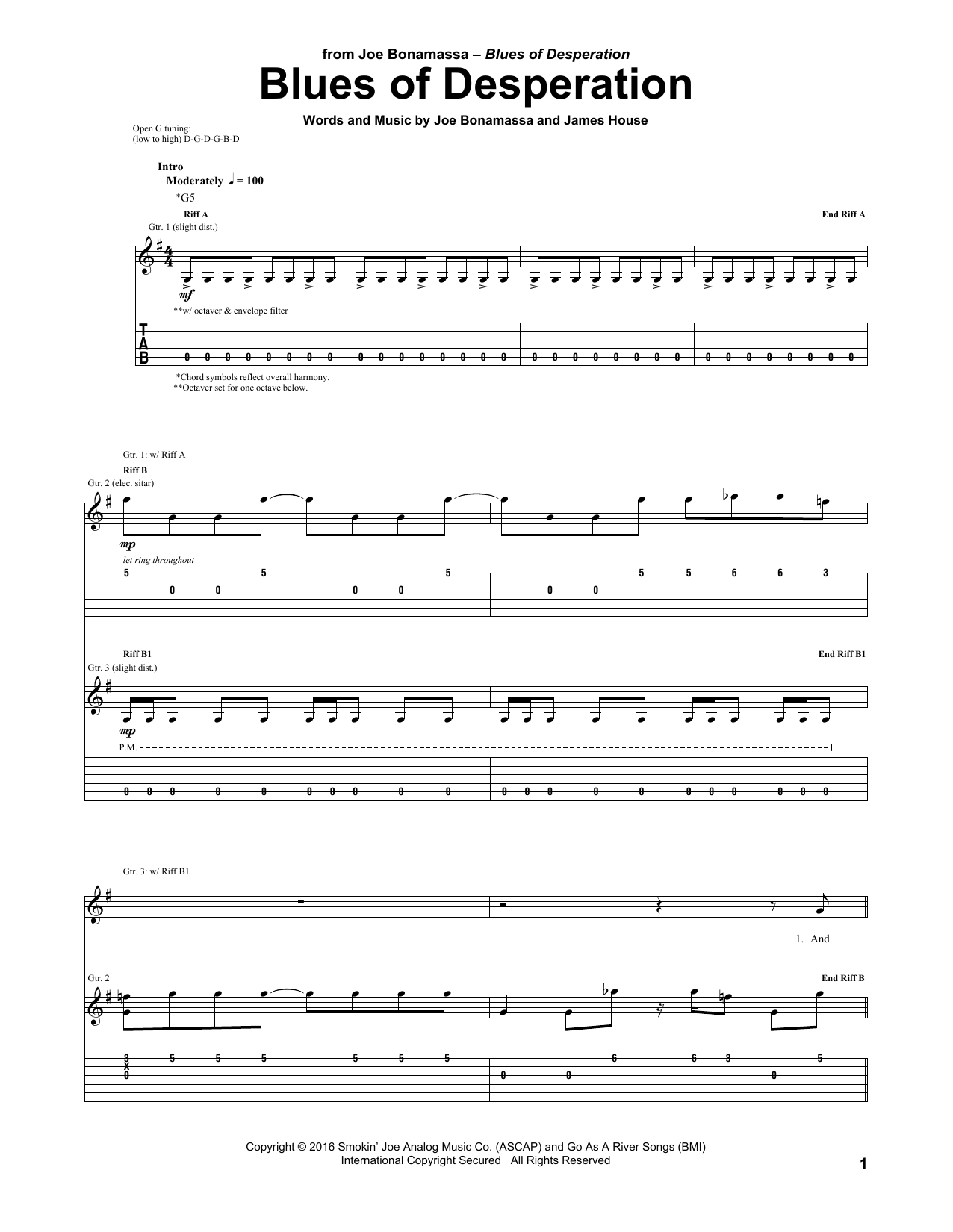 Download Joe Bonamassa Blues Of Desperation Sheet Music and learn how to play Guitar Tab PDF digital score in minutes