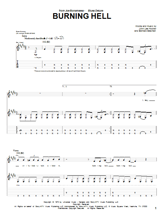 Download Joe Bonamassa Burning Hell Sheet Music and learn how to play Guitar Tab PDF digital score in minutes