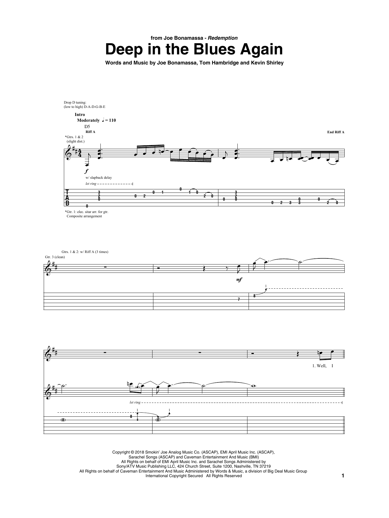 Download Joe Bonamassa Deep In The Blues Again Sheet Music and learn how to play Guitar Tab PDF digital score in minutes