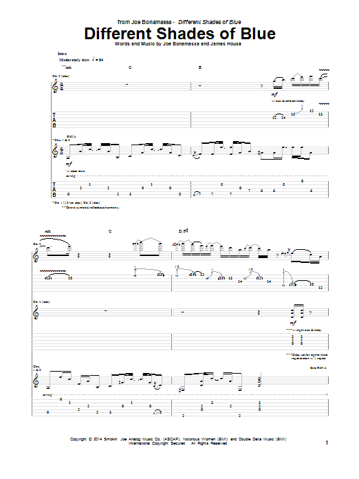 Download Joe Bonamassa Different Shades Of Blue Sheet Music and learn how to play Guitar Tab PDF digital score in minutes