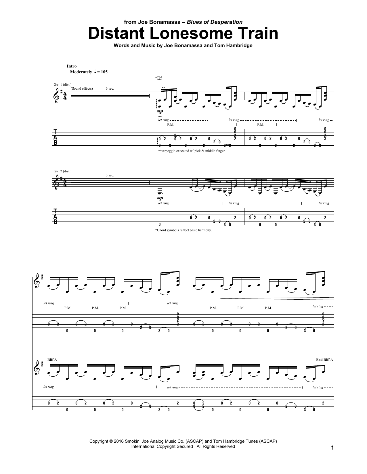 Download Joe Bonamassa Distant Lonesome Train Sheet Music and learn how to play Guitar Tab PDF digital score in minutes