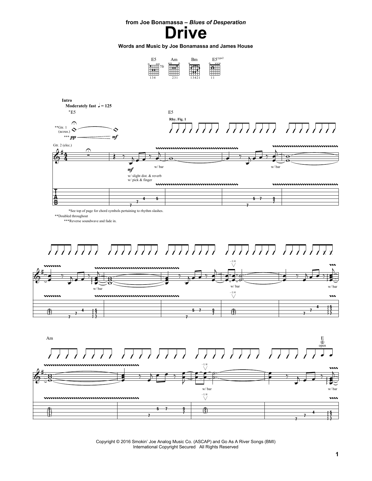 Download Joe Bonamassa Drive Sheet Music and learn how to play Guitar Tab PDF digital score in minutes