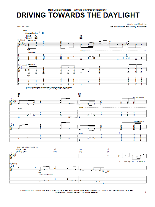 Download Joe Bonamassa Driving Towards The Daylight Sheet Music and learn how to play Guitar Tab PDF digital score in minutes