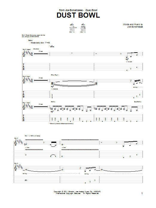 Download Joe Bonamassa Dust Bowl Sheet Music and learn how to play Guitar Tab PDF digital score in minutes