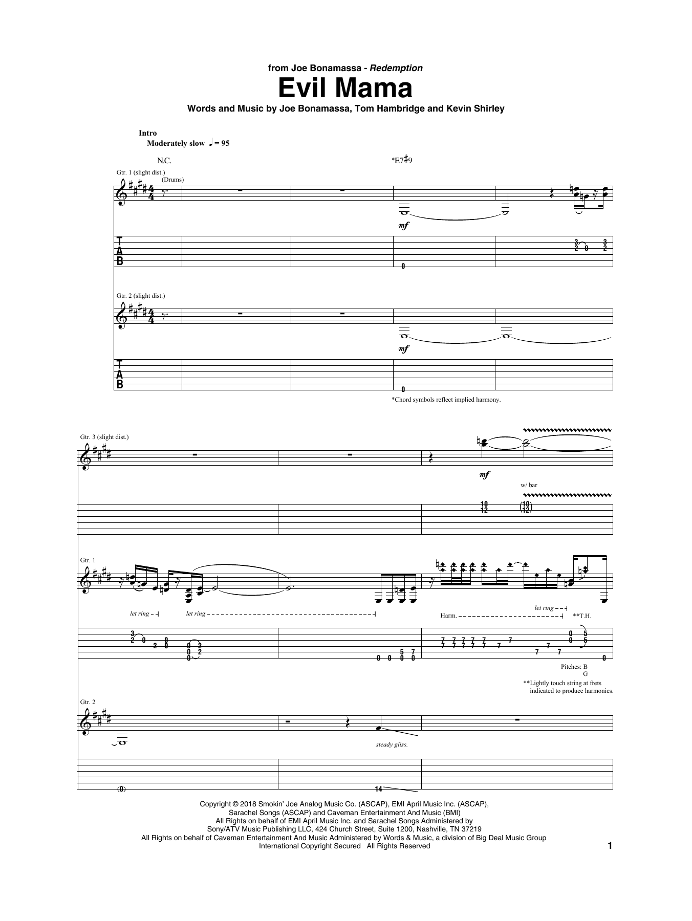 Download Joe Bonamassa Evil Mama Sheet Music and learn how to play Guitar Tab PDF digital score in minutes