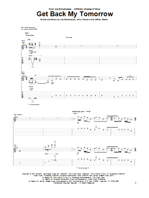 Download Joe Bonamassa Get Back My Tomorrow Sheet Music and learn how to play Guitar Tab PDF digital score in minutes