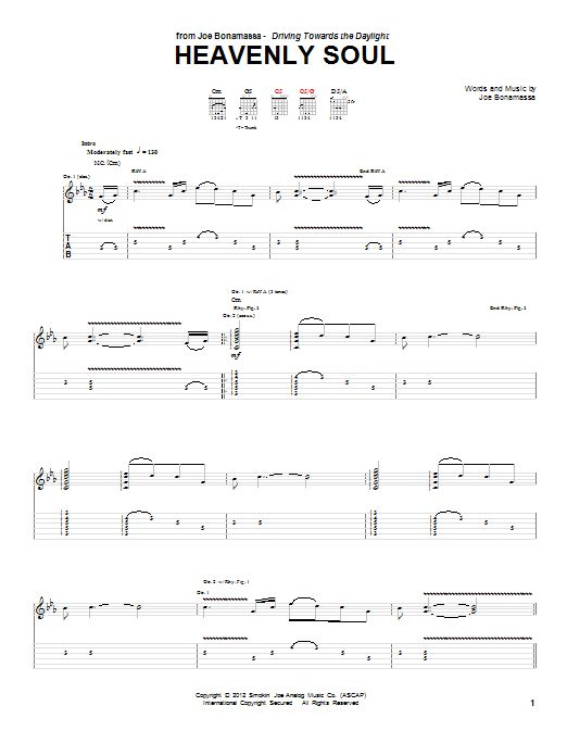 Download Joe Bonamassa Heavenly Soul Sheet Music and learn how to play Guitar Tab PDF digital score in minutes