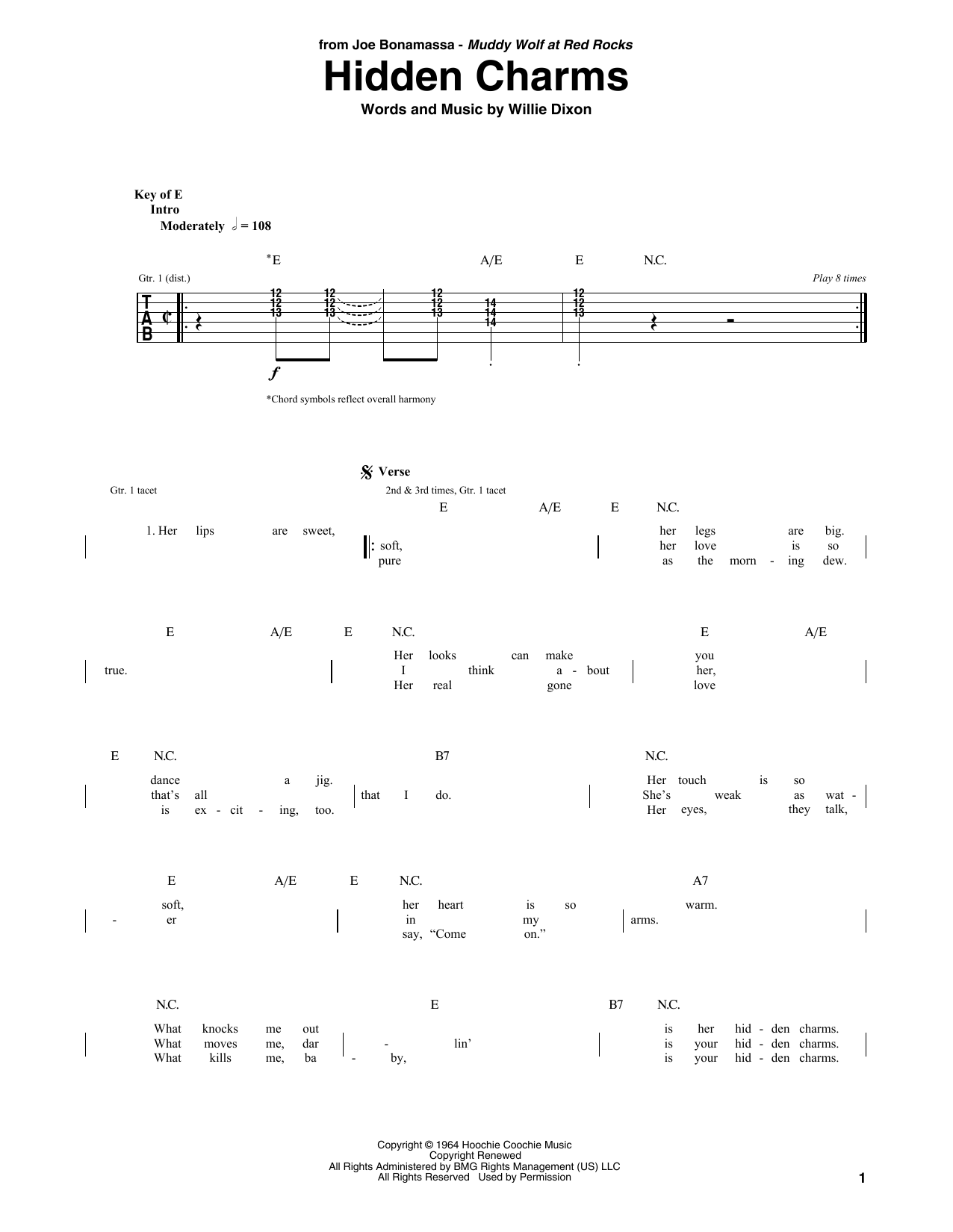 Download Joe Bonamassa Hidden Charms Sheet Music and learn how to play Guitar Tab PDF digital score in minutes