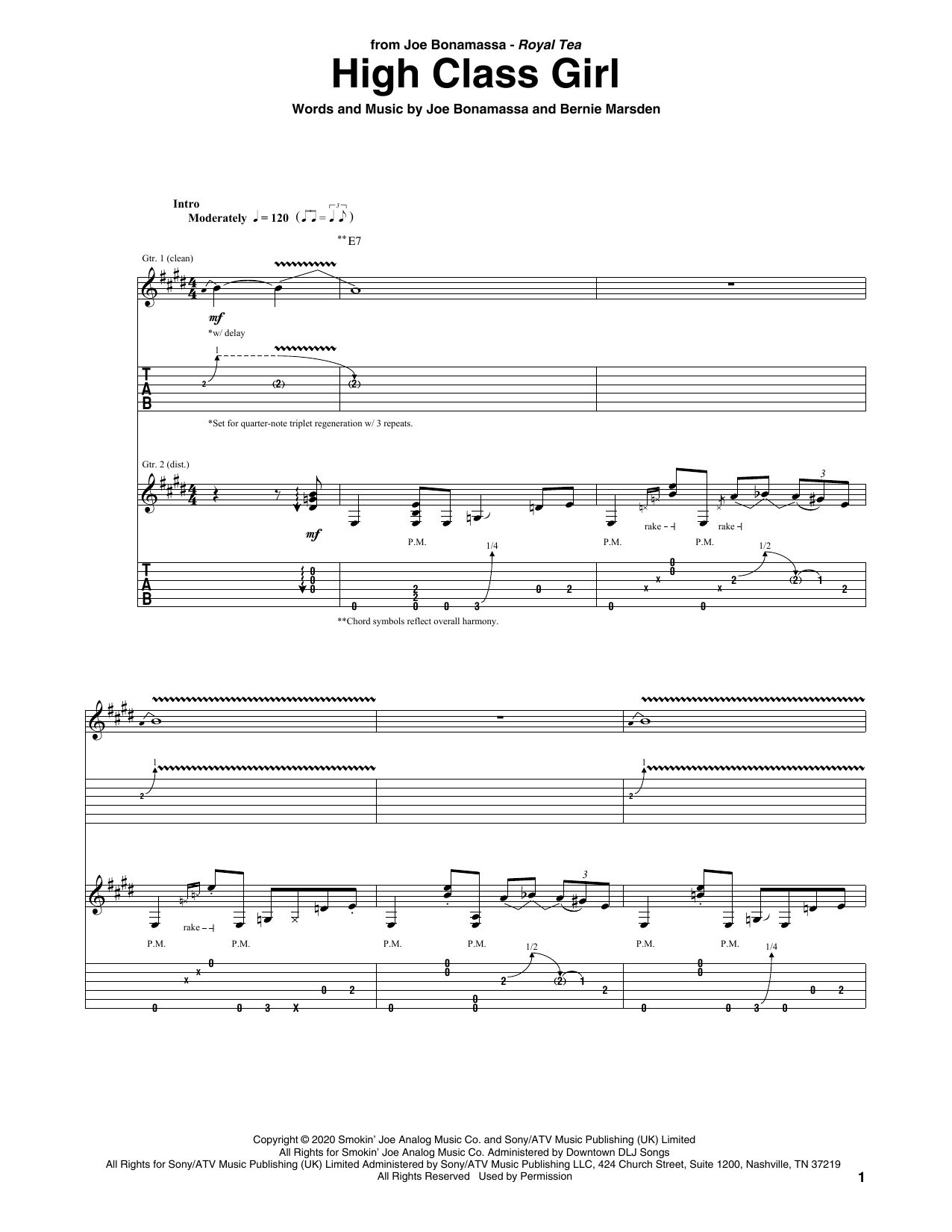 Download Joe Bonamassa High Class Girl Sheet Music and learn how to play Guitar Tab PDF digital score in minutes