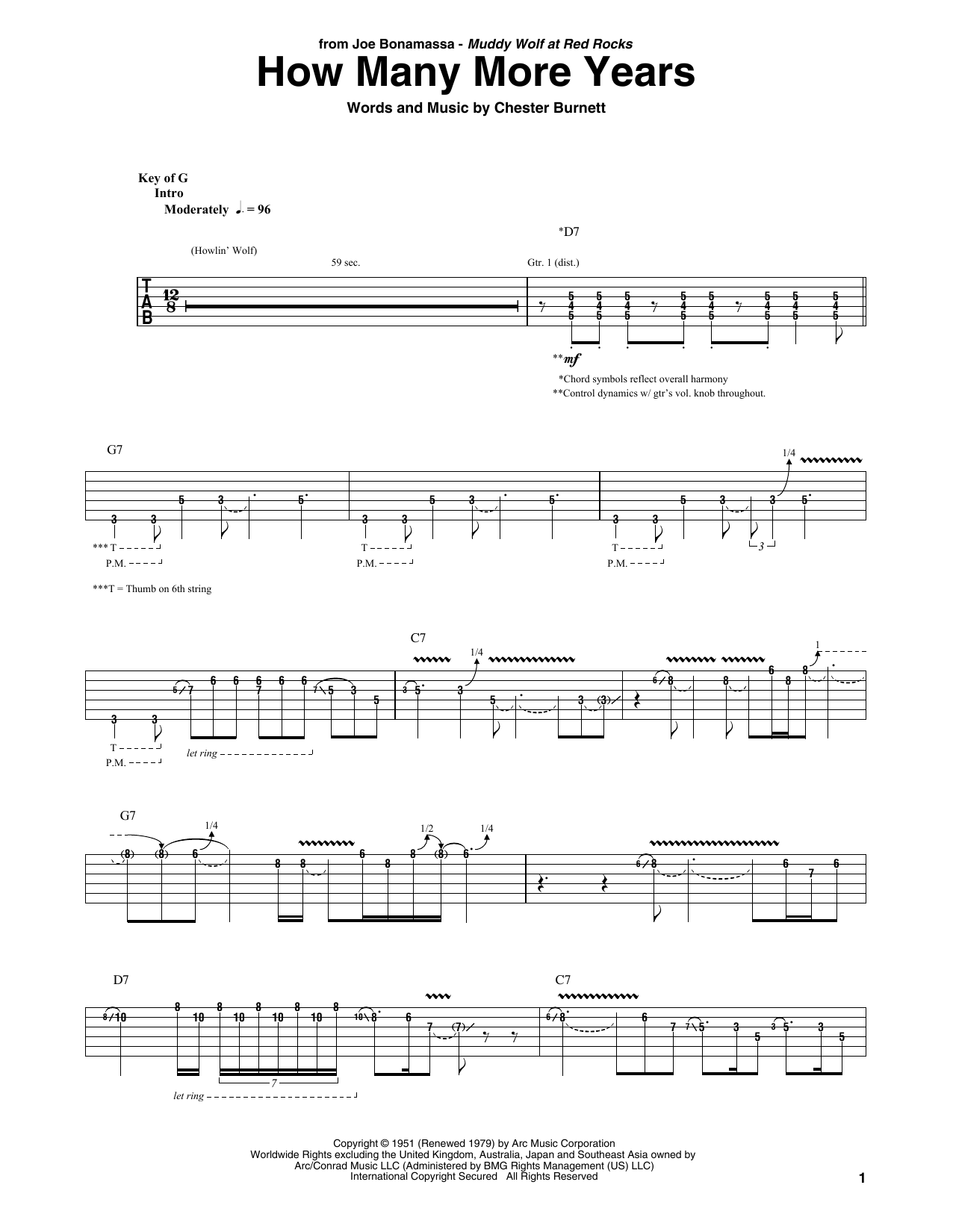 Download Joe Bonamassa How Many More Years Sheet Music and learn how to play Guitar Tab PDF digital score in minutes