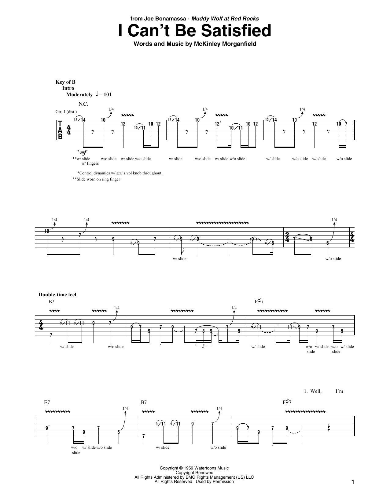 Download Joe Bonamassa I Can't Be Satisfied Sheet Music and learn how to play Guitar Tab PDF digital score in minutes