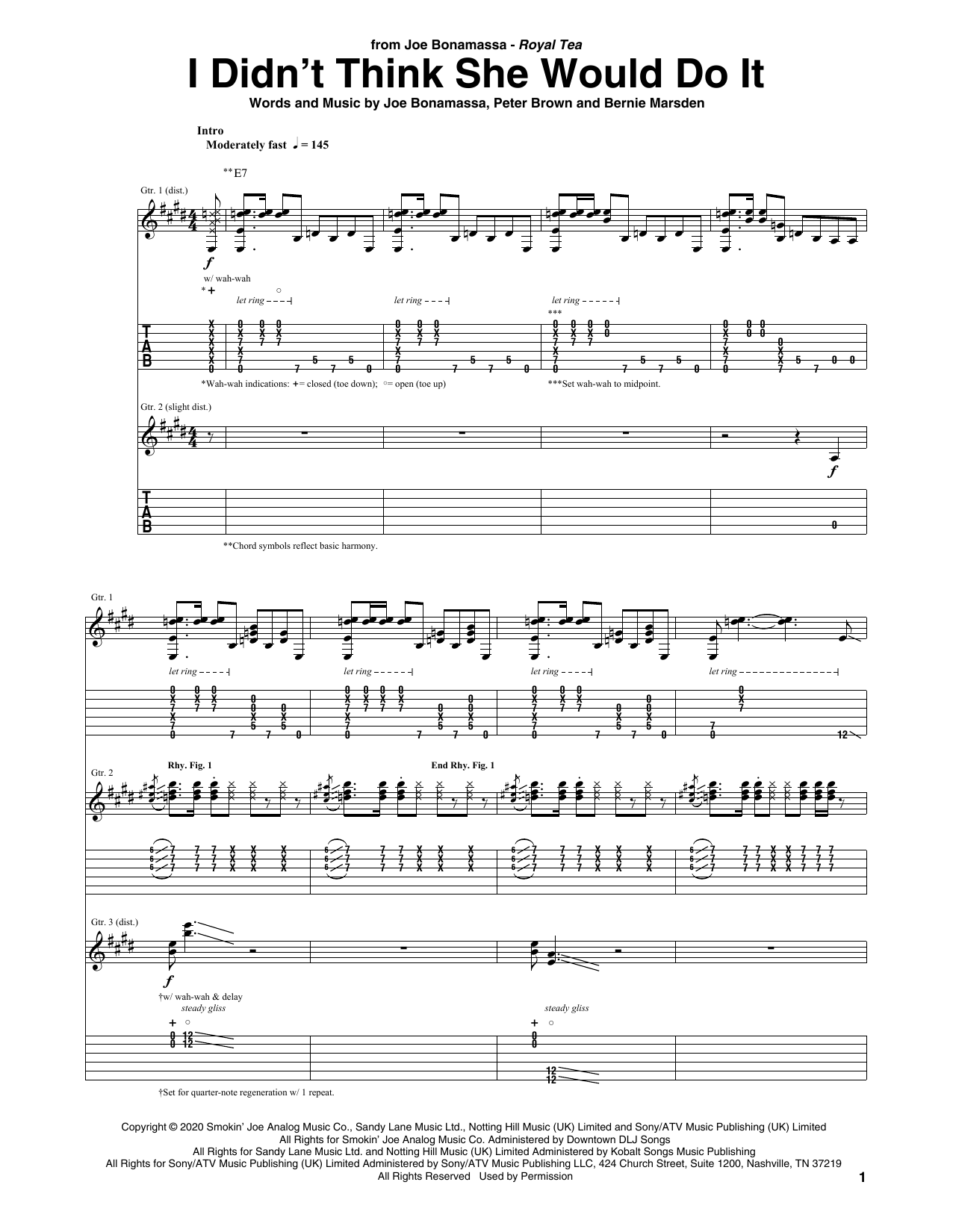 Download Joe Bonamassa I Didn't Think She Would Do It Sheet Music and learn how to play Guitar Tab PDF digital score in minutes