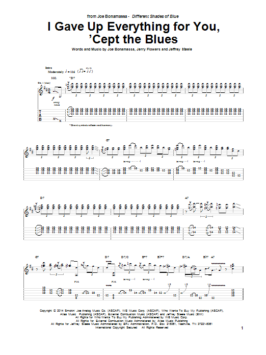 Download Joe Bonamassa I Gave Up Everything For You, 'Cept The Blues Sheet Music and learn how to play Guitar Tab PDF digital score in minutes