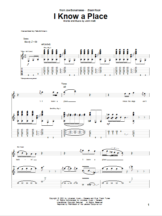 Download Joe Bonamassa I Know A Place Sheet Music and learn how to play Guitar Tab PDF digital score in minutes