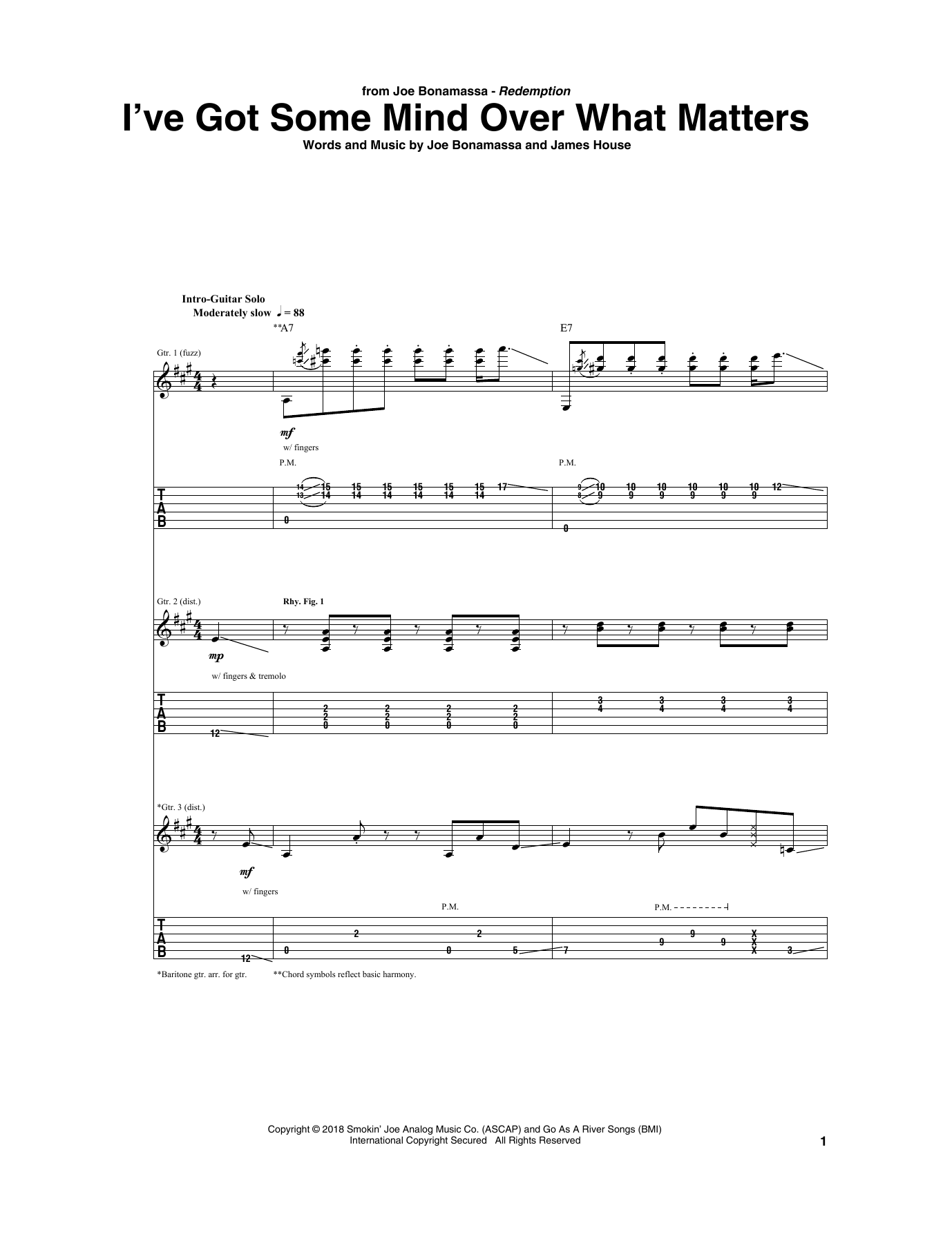 Download Joe Bonamassa I've Got Some Mind Over What Matters Sheet Music and learn how to play Guitar Tab PDF digital score in minutes