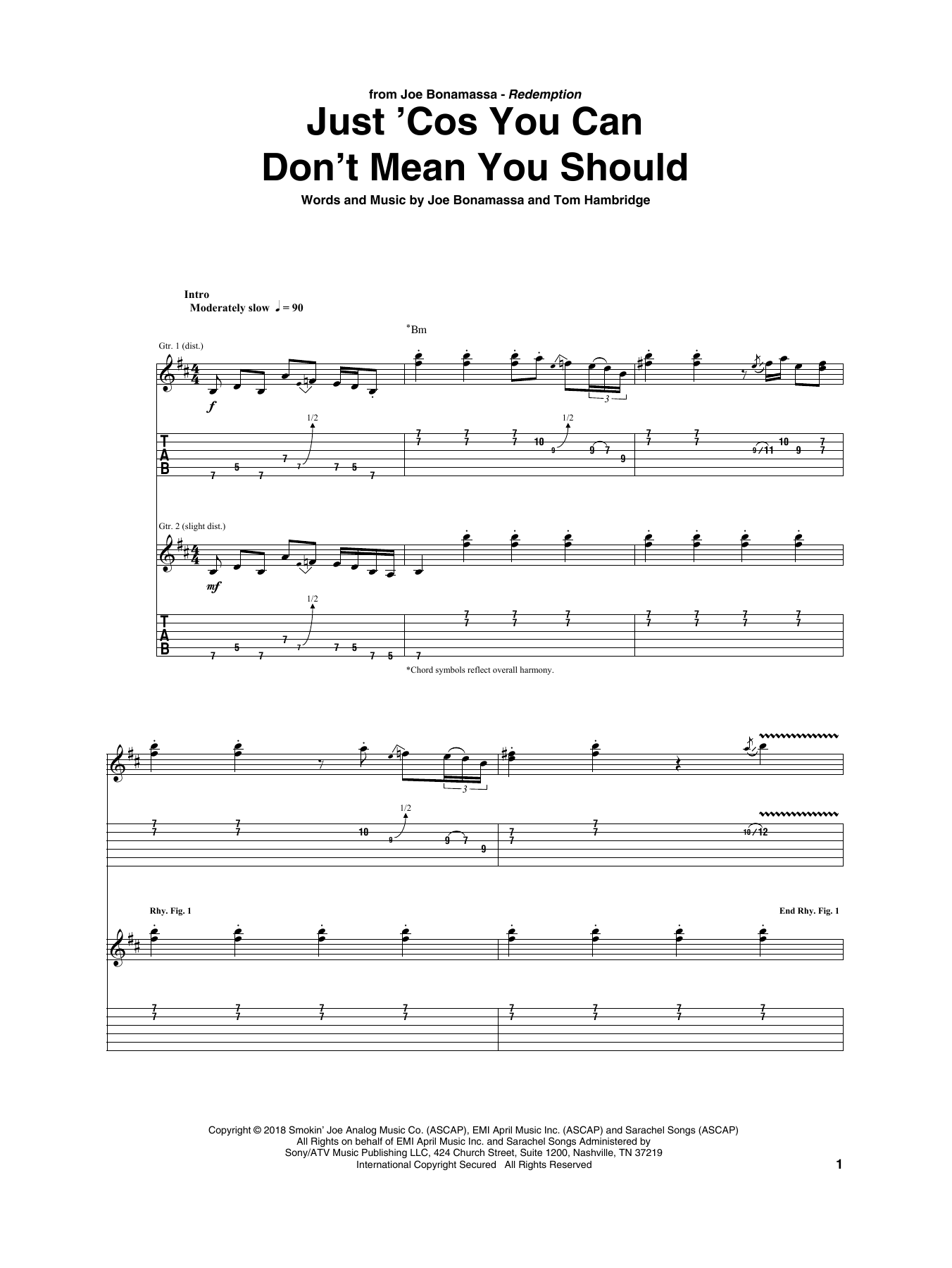 Download Joe Bonamassa Just 'Cos You Can Don't Mean You Should Sheet Music and learn how to play Guitar Tab PDF digital score in minutes