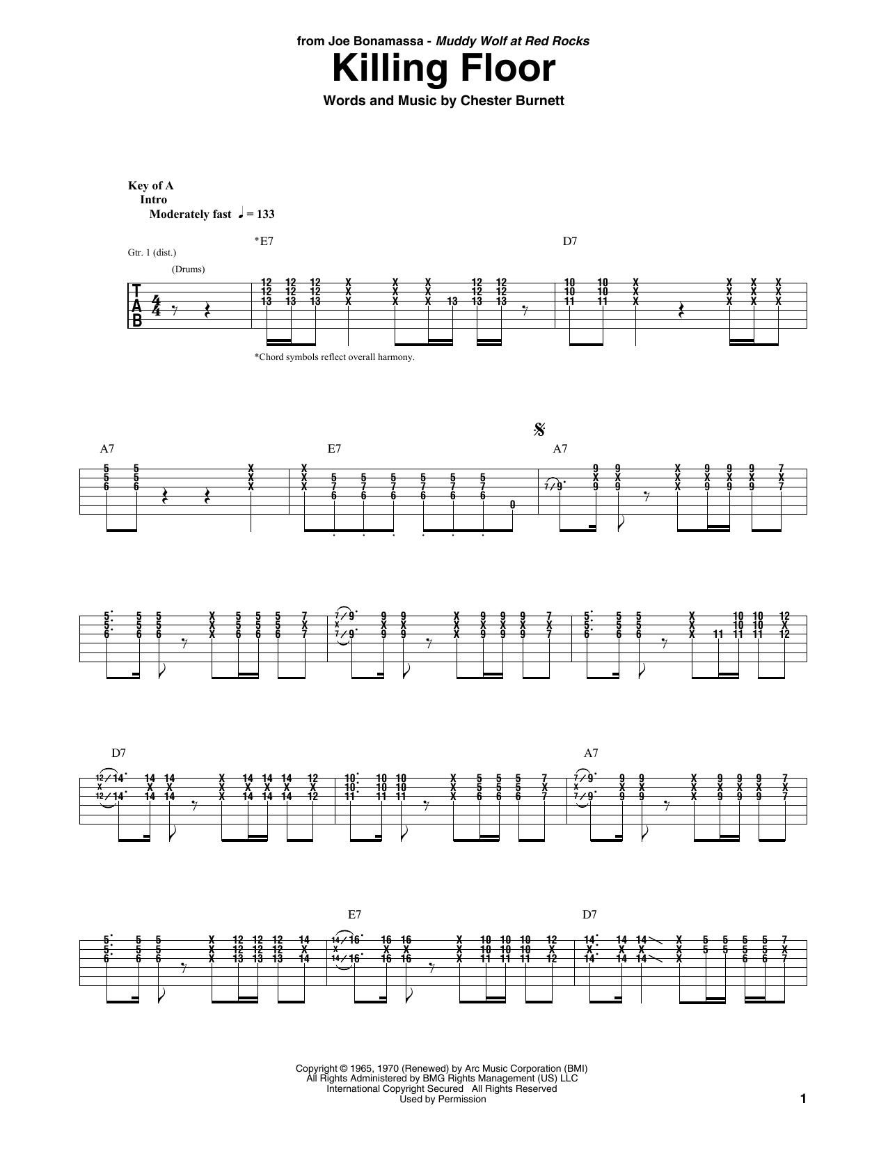 Download Joe Bonamassa Killing Floor Sheet Music and learn how to play Guitar Tab PDF digital score in minutes
