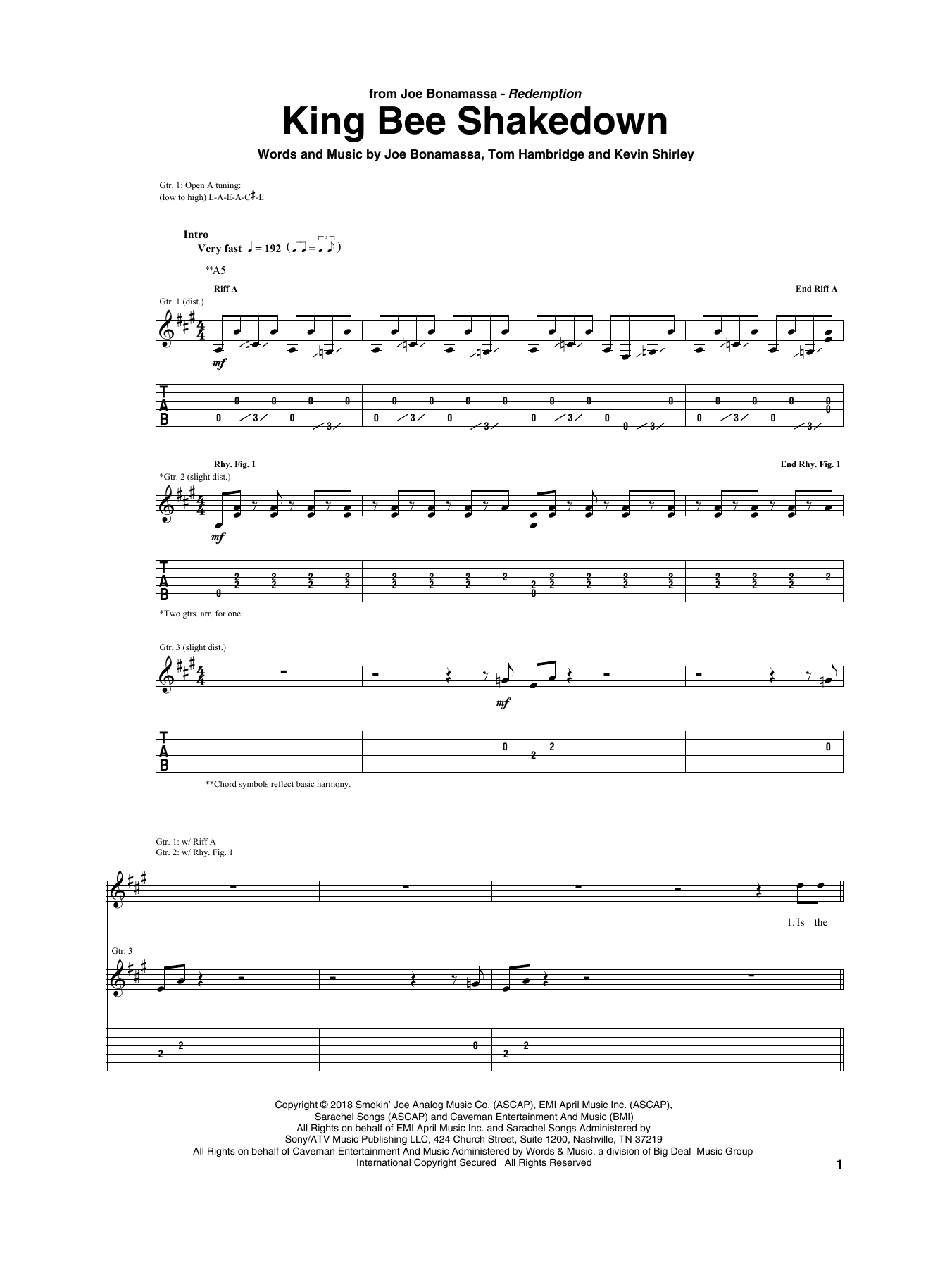 Download Joe Bonamassa King Bee Shakedown Sheet Music and learn how to play Guitar Tab PDF digital score in minutes