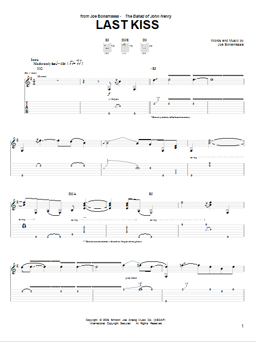 Download Joe Bonamassa Last Kiss Sheet Music and learn how to play Guitar Tab PDF digital score in minutes