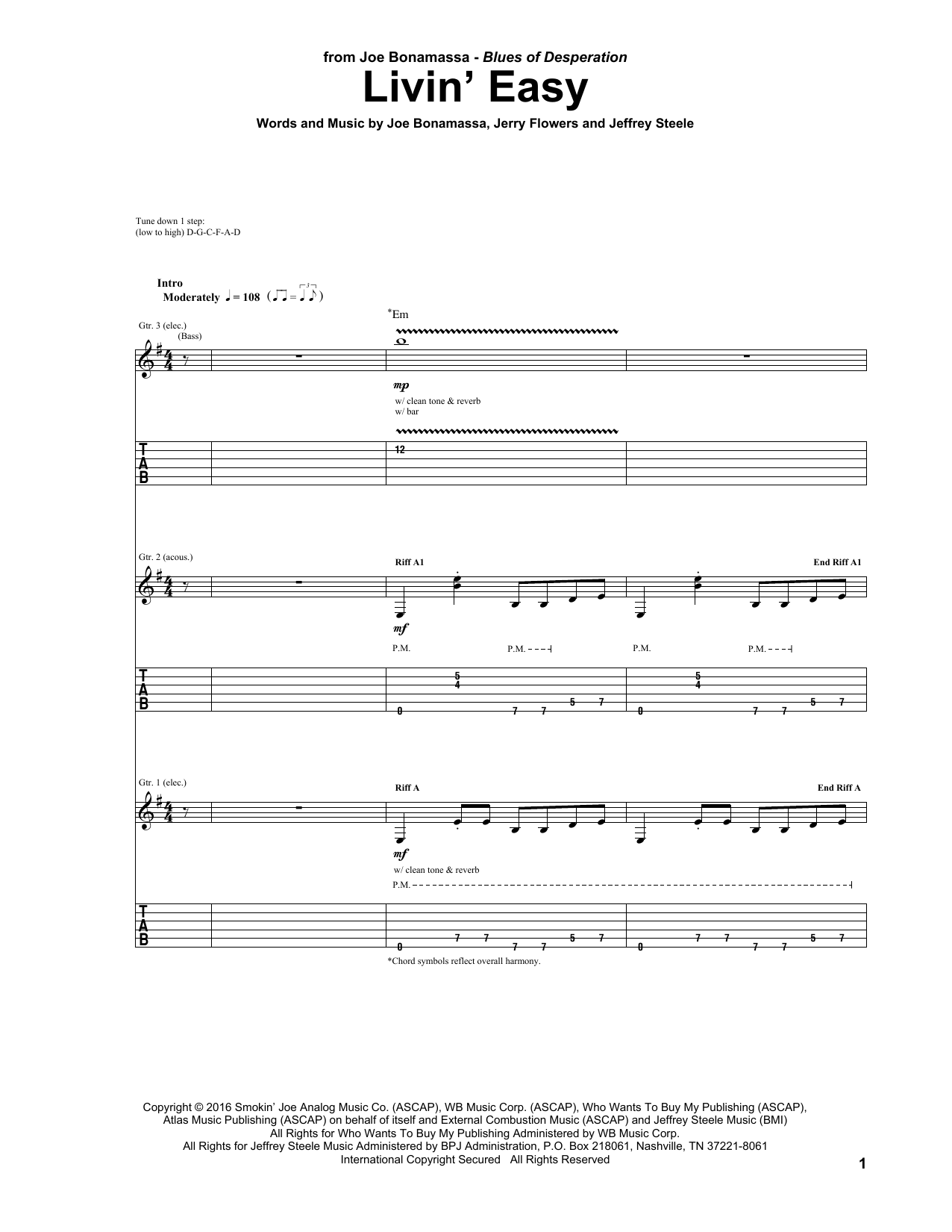 Download Joe Bonamassa Livin' Easy Sheet Music and learn how to play Guitar Tab PDF digital score in minutes