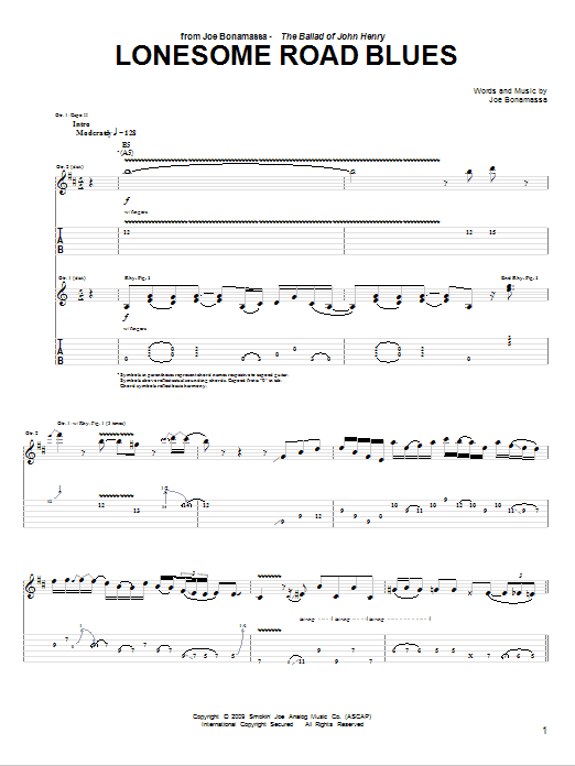 Download Joe Bonamassa Lonesome Road Blues Sheet Music and learn how to play Guitar Tab PDF digital score in minutes
