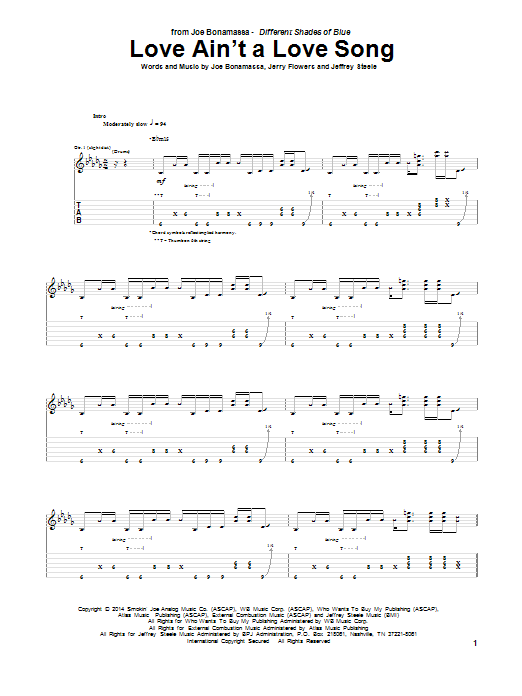 Download Joe Bonamassa Love Ain't A Love Song Sheet Music and learn how to play Guitar Tab PDF digital score in minutes