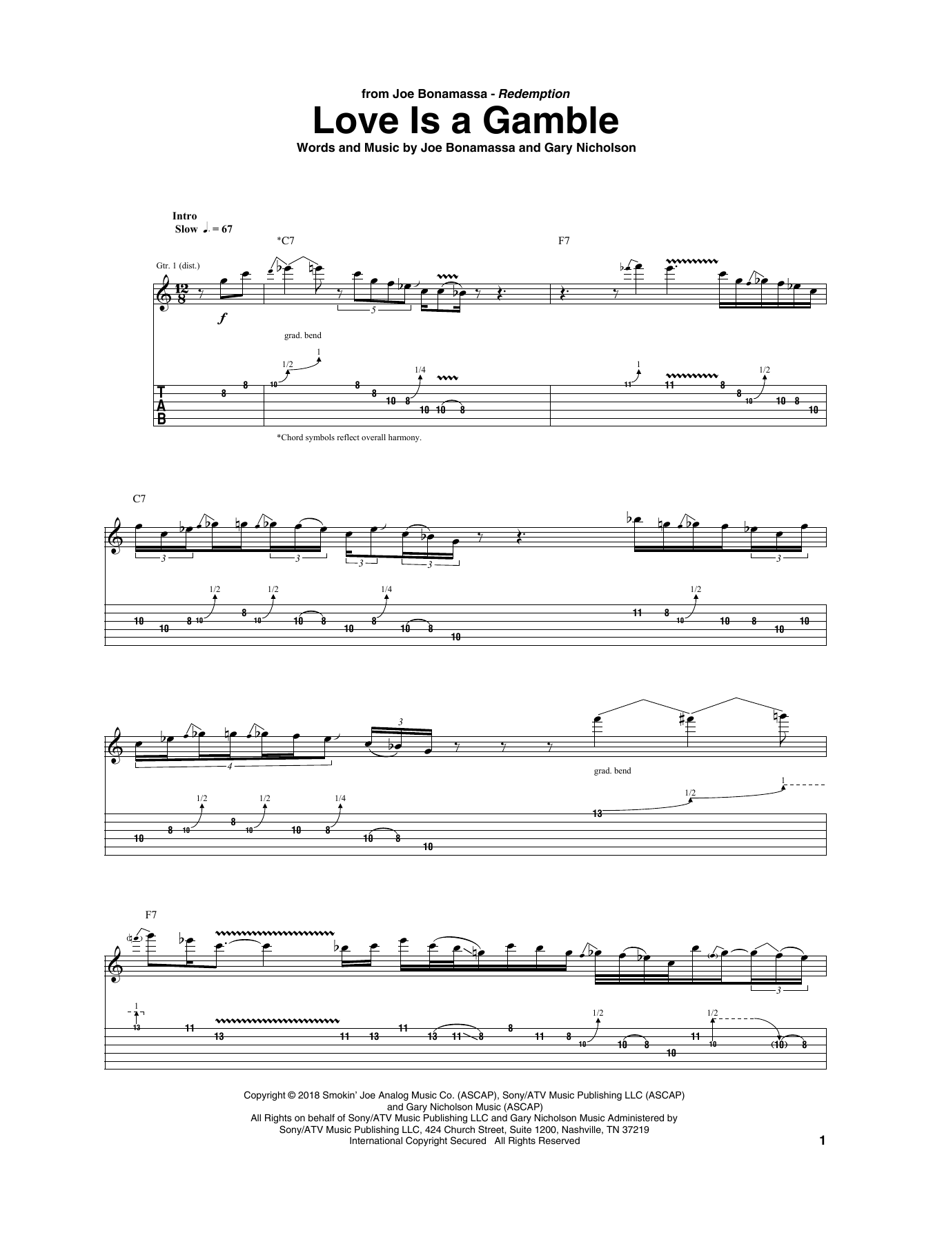 Download Joe Bonamassa Love Is A Gamble Sheet Music and learn how to play Guitar Tab PDF digital score in minutes